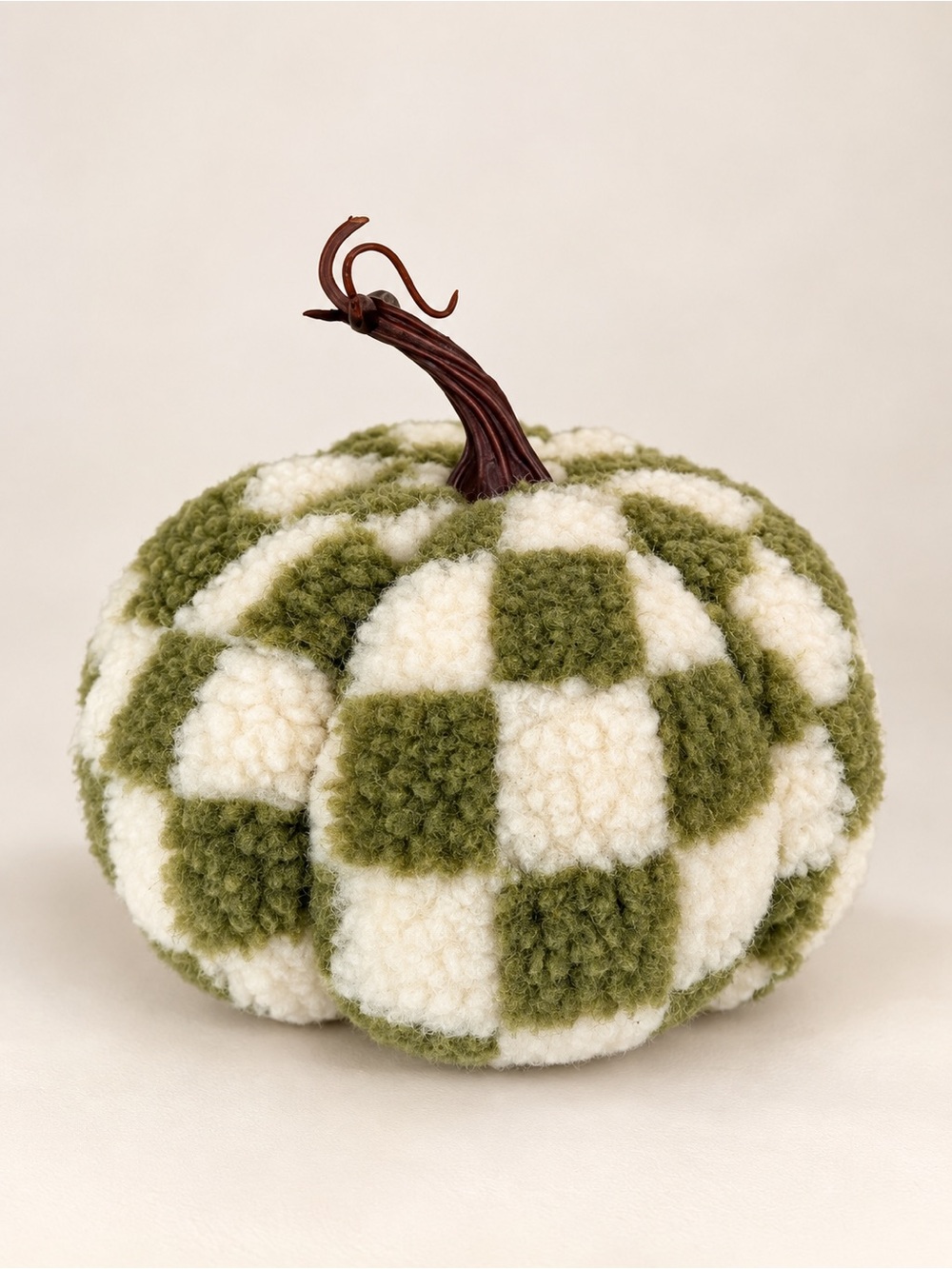 NWT Green and Cream Checkered Pumpkin - fall decor